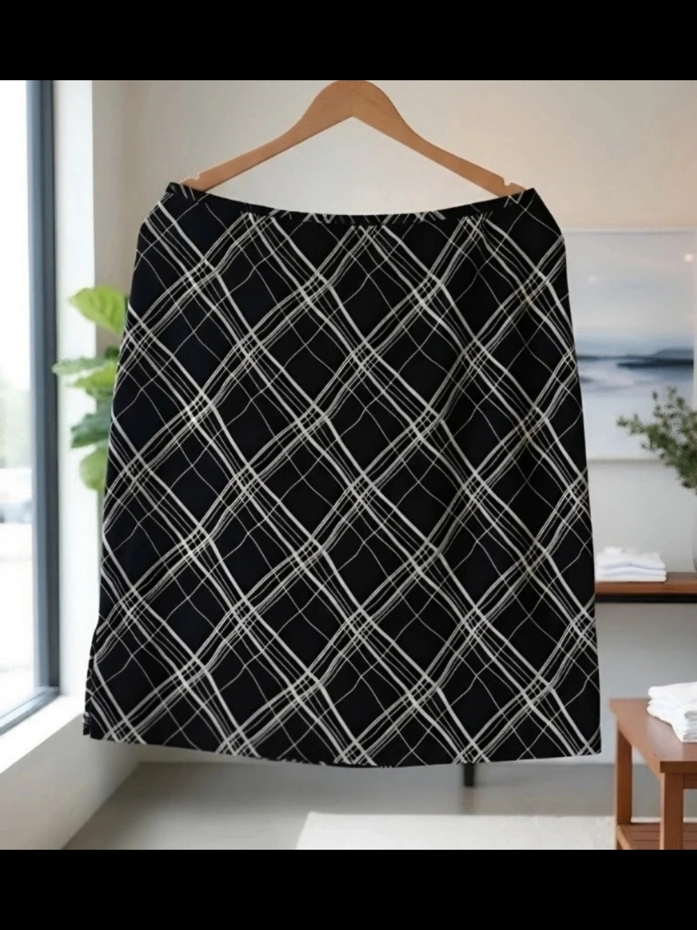 Xhilaration Black & White Plaid A-Line Skirt